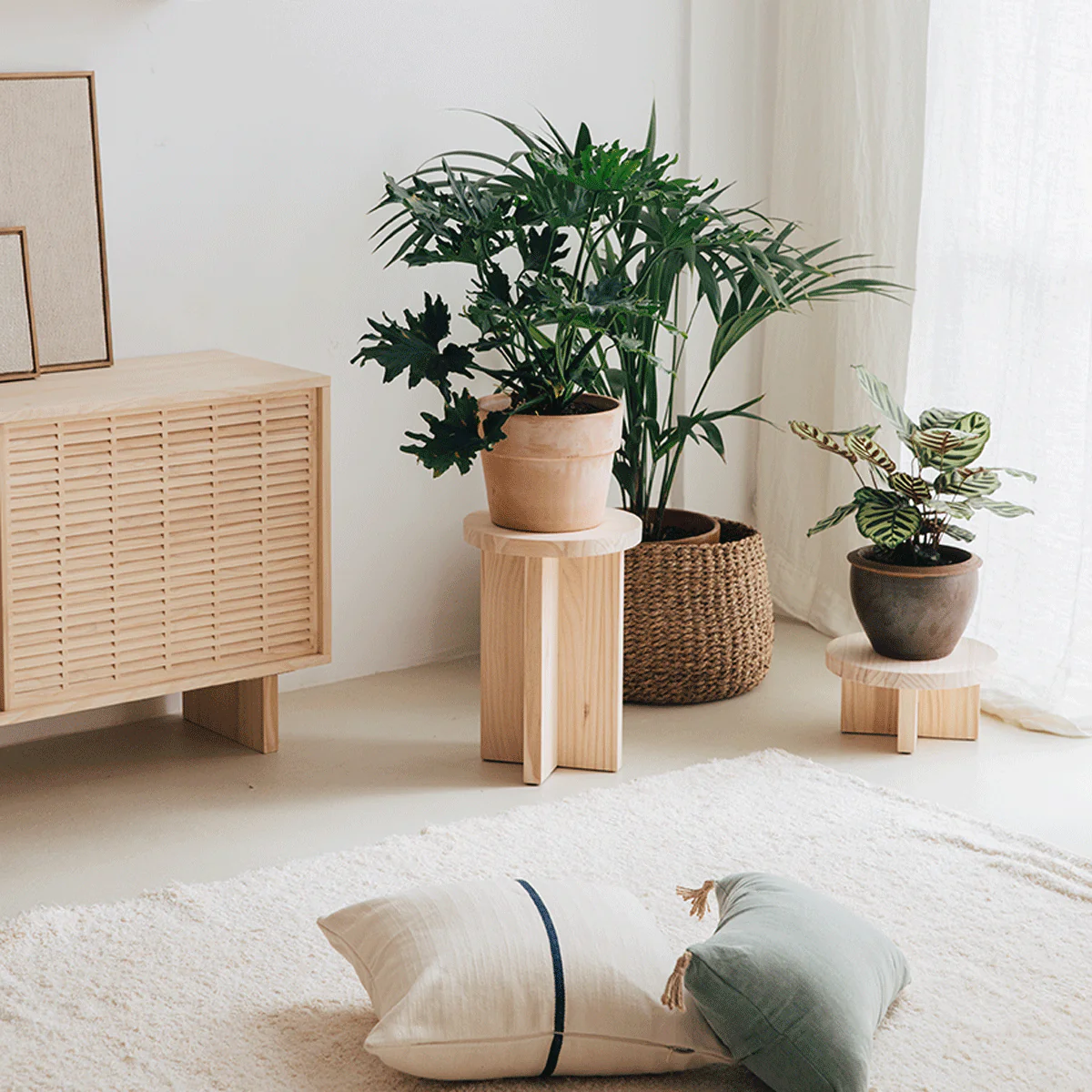 Low Wooden Stool (15 cm) – Solid Pine Minimalist Side Table - Image 3