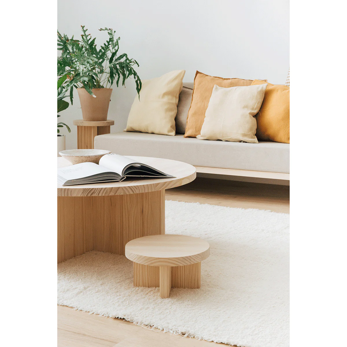 Low Wooden Stool (15 cm) – Solid Pine Minimalist Side Table - Image 2